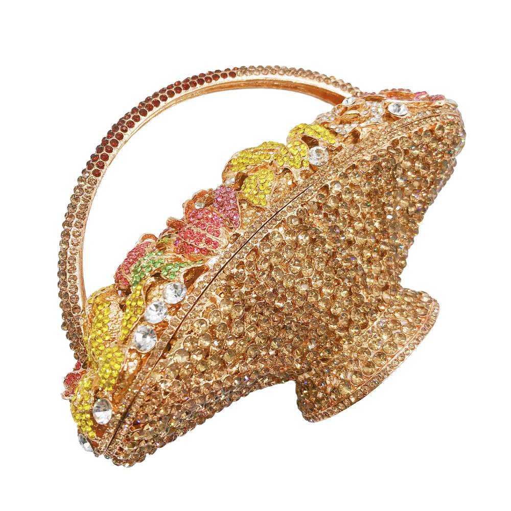 Cheap Factory Price Women Evening Bags Diamond Rhinestone Luxury Flower Basket Clutch Purse - Image 5