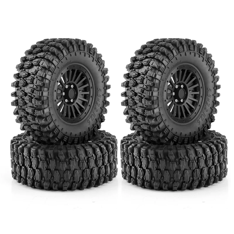 4Pcs 135mm 2.6 Inch Metal Beadlock Wheel Rim Rubber Tire Set for 1/8 1/10 RC Crawler Car Axial SCX10 Wraith RR10 Capra,1