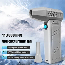 140000 Soplador de aire RPM, pantalla de potencia, Mini ventilador Turbo de mano, limpiador de polvo, soplador eléctrico inalámbrico, potente ventilador Turbo Jet portátil