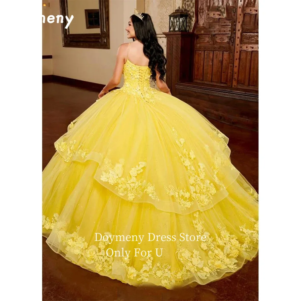 Doymeny-vestidos de quinceañera con apliques escalonados, vestido de noche Formal de tul brillante con tirantes finos, vestidos de fiesta