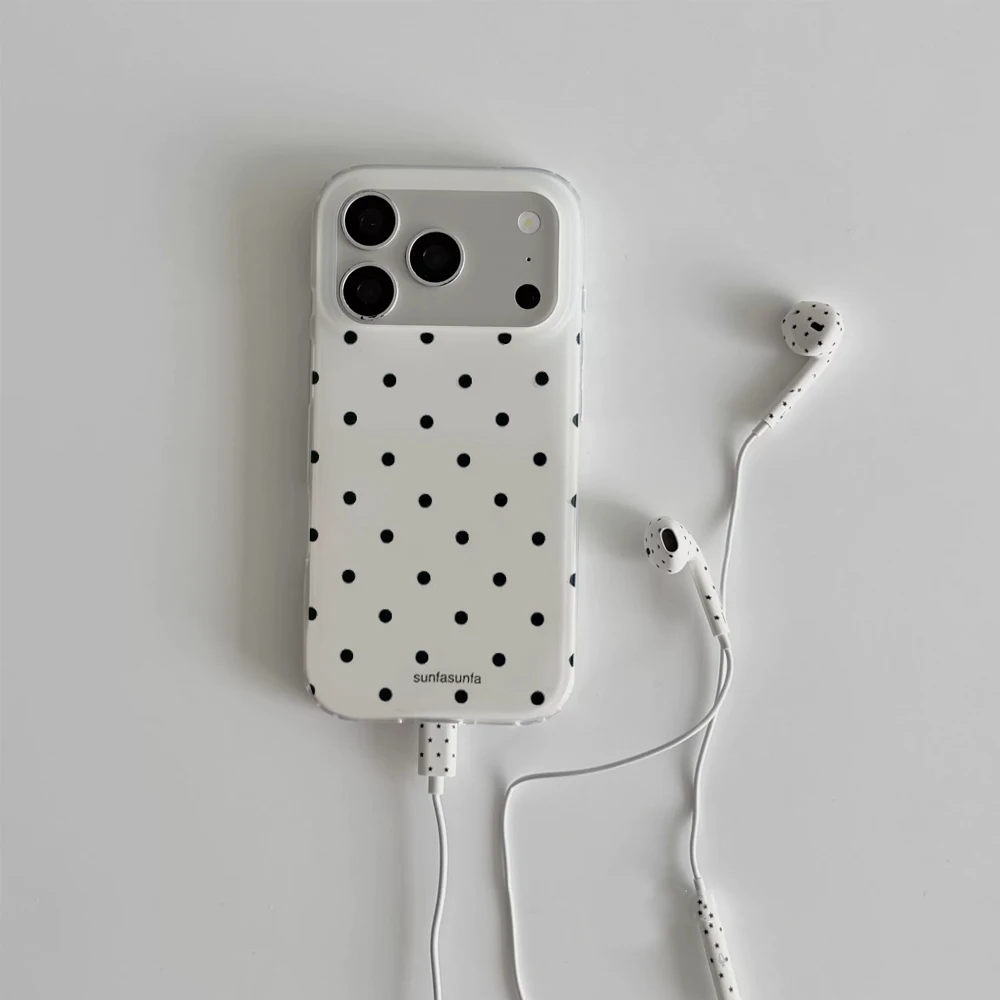Coque de téléphone minimaliste noire et blanche à pois pour iPhone 17 Air 16 E 15 14 13 12 11 Pro Max Plus XR XS MINI, antichoc et souple