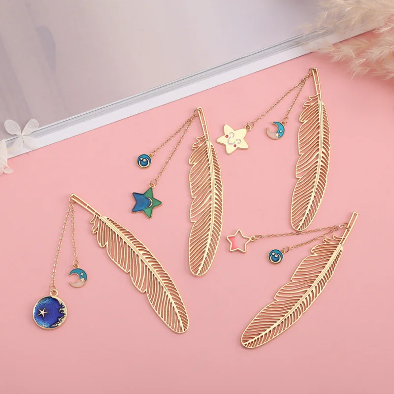 Cute Dreamy Starry Sky Feather Bookmark Fun Student Label Book Mark Page Folder Markers Office School Supplies Korea Stationery