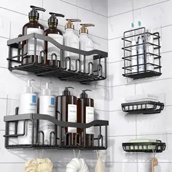 5pcs/set Adhesive Shower Caddy 5 Pack Rustproof Stainless Steel Bath Organizers With Large Capacity, No Drilling Shelves