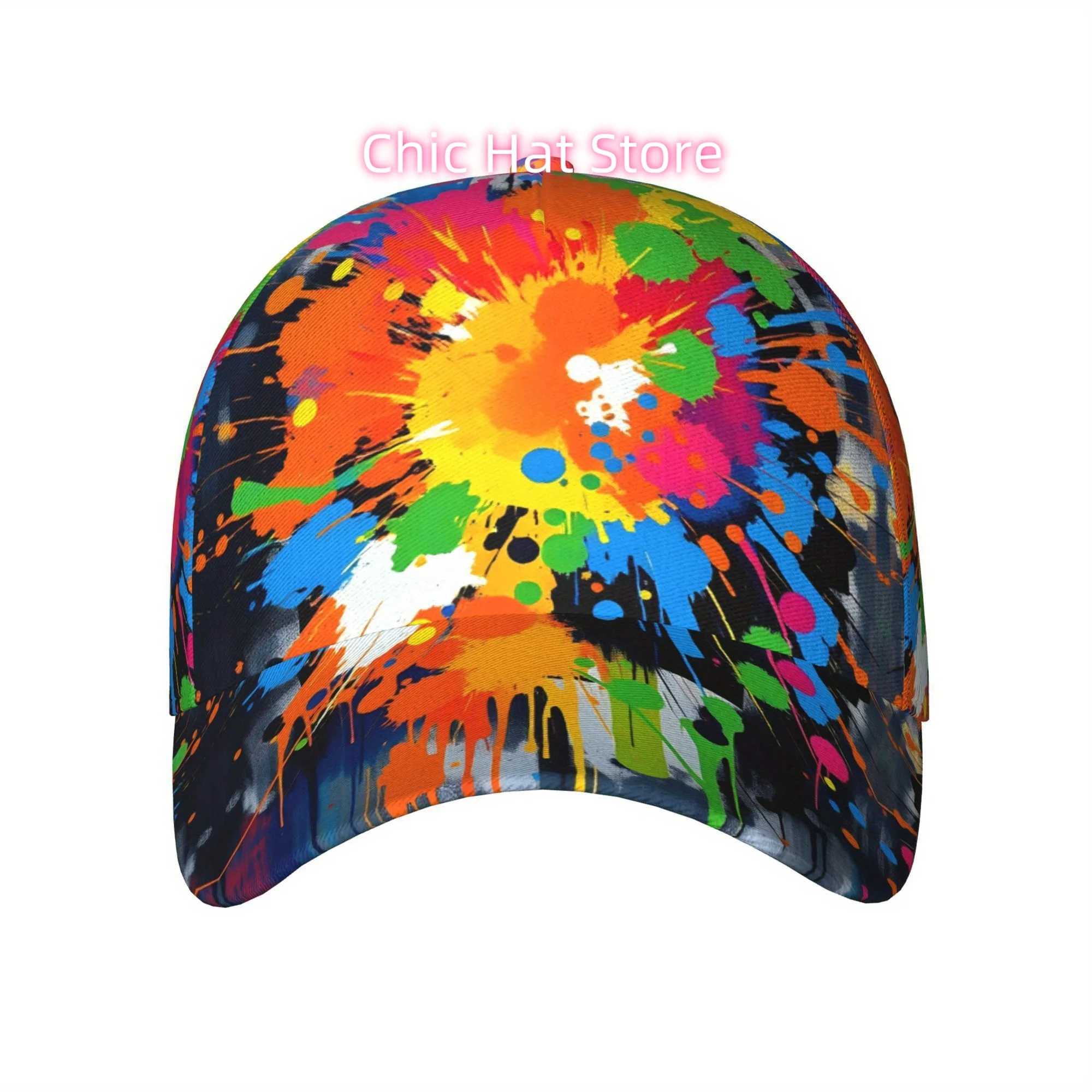 1pc of a Baseball Cap Featuring Ink Splashes, Suitable for Both Genders - a Lightweight And Adjustable Sun Hat with a Broad Brim