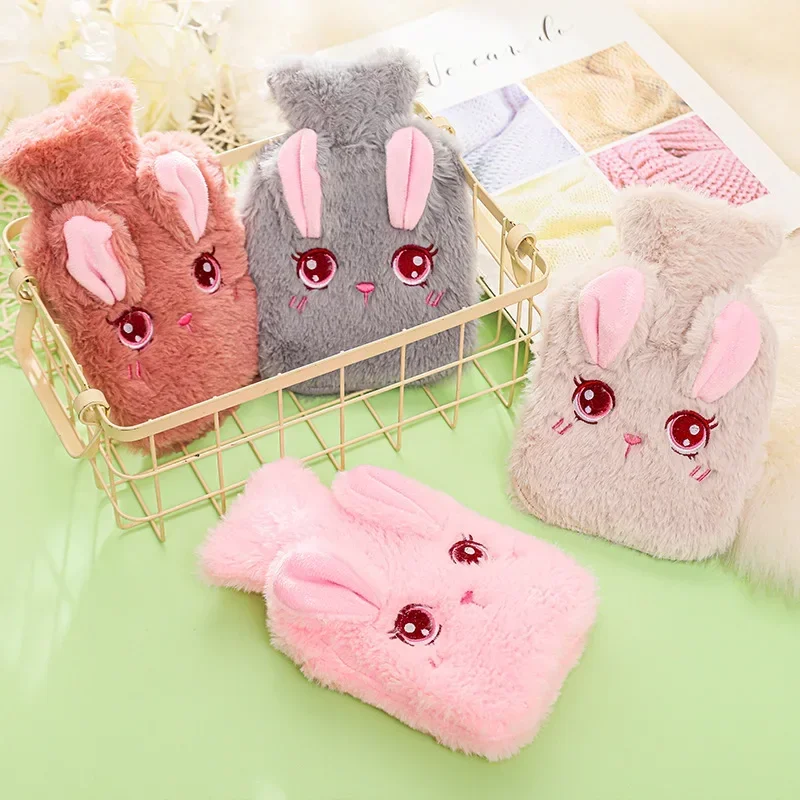 New water filled plush hot water bag winter cute rabbit fluff warm hand treasure