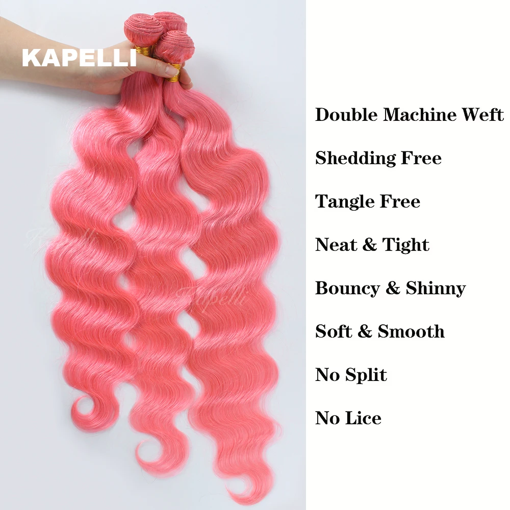 Body Wave Bundles Human Hair Unprocessed Human Hair Bundles Pink Hair Weave Extensions 1005 Human Hair Brazilian Raw Hair Bundle