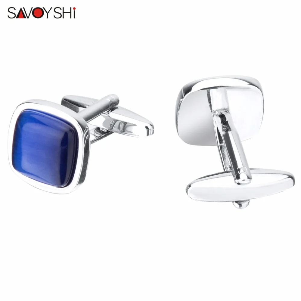 SAVOYSHI Luxury Blue Opal Stone Cufflinks for Mens women Shirt Accessories High Quality Square Cuffling Custom Jewelry Gift