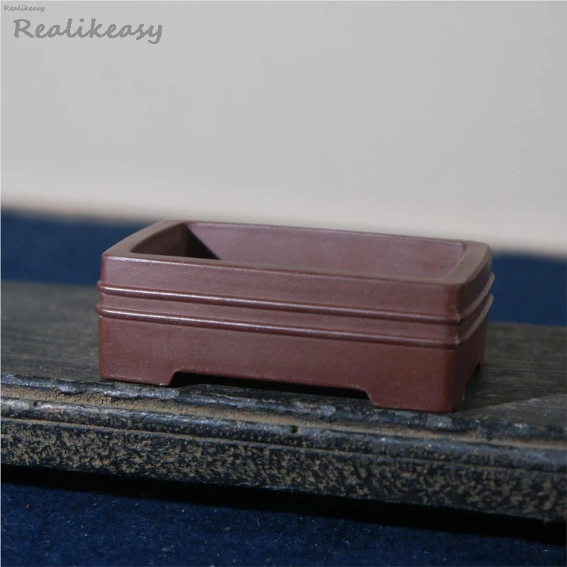 2Colors Chinese Purple Clay Flower Pot Rectangular Succulent Bonsai Pot Home Desktop Handmade Ancient Costume Bonsai Pot LH835