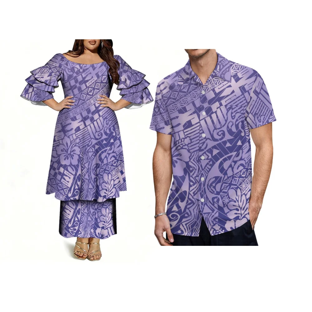 

Высококачественный комфортный полинезийский костюм на заказ для пары: женский сексуальный комплект в стиле пулетаси (юбка) и мужская рубашка