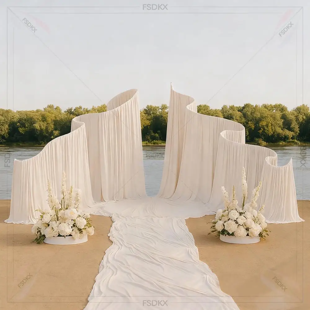 

Stainless steel with Fabric Wedding Backdrop Drapes Event Party Curtain Swags Decor for Home Birthday Stage Background Rental