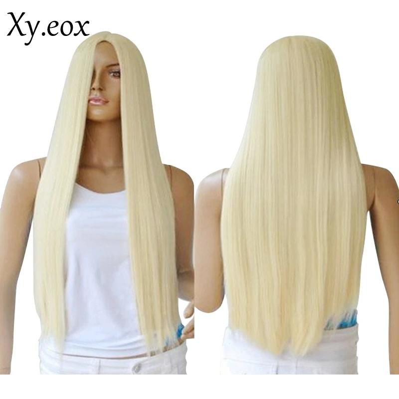 

Fashion Women Pale Gold Long Straight Heat Resistant Hair Full Wig Cosplay Wigs