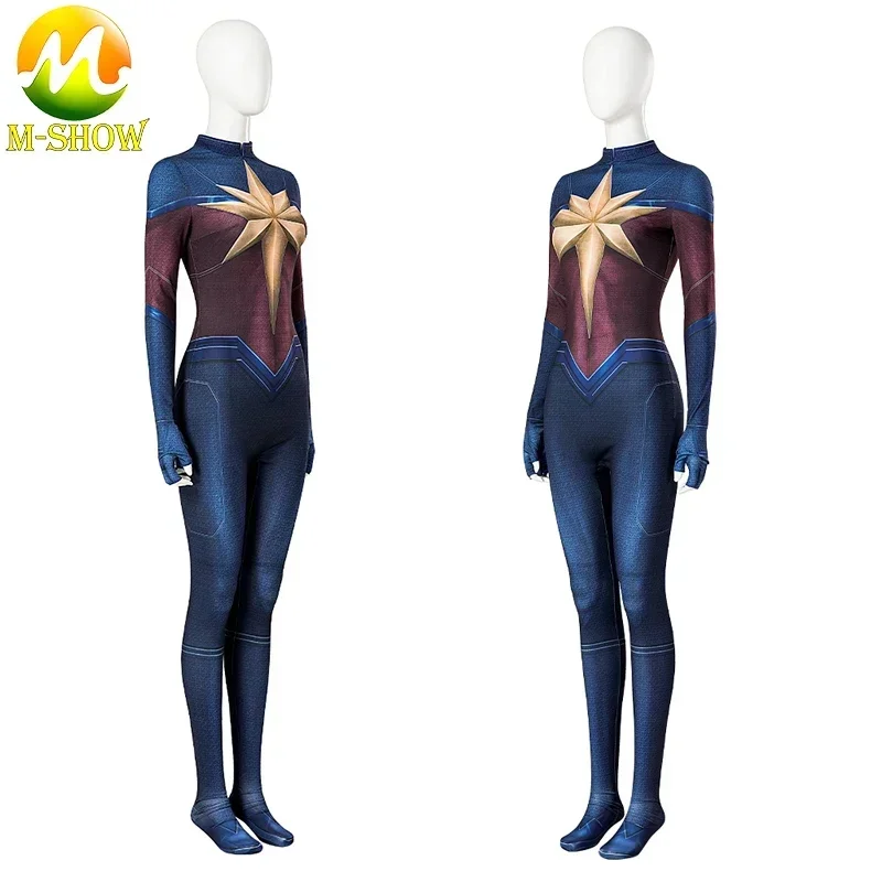 Superhero Captain Carol Danvers Cosplay Costume Adults Women Halloween Role Play Jumpsuit