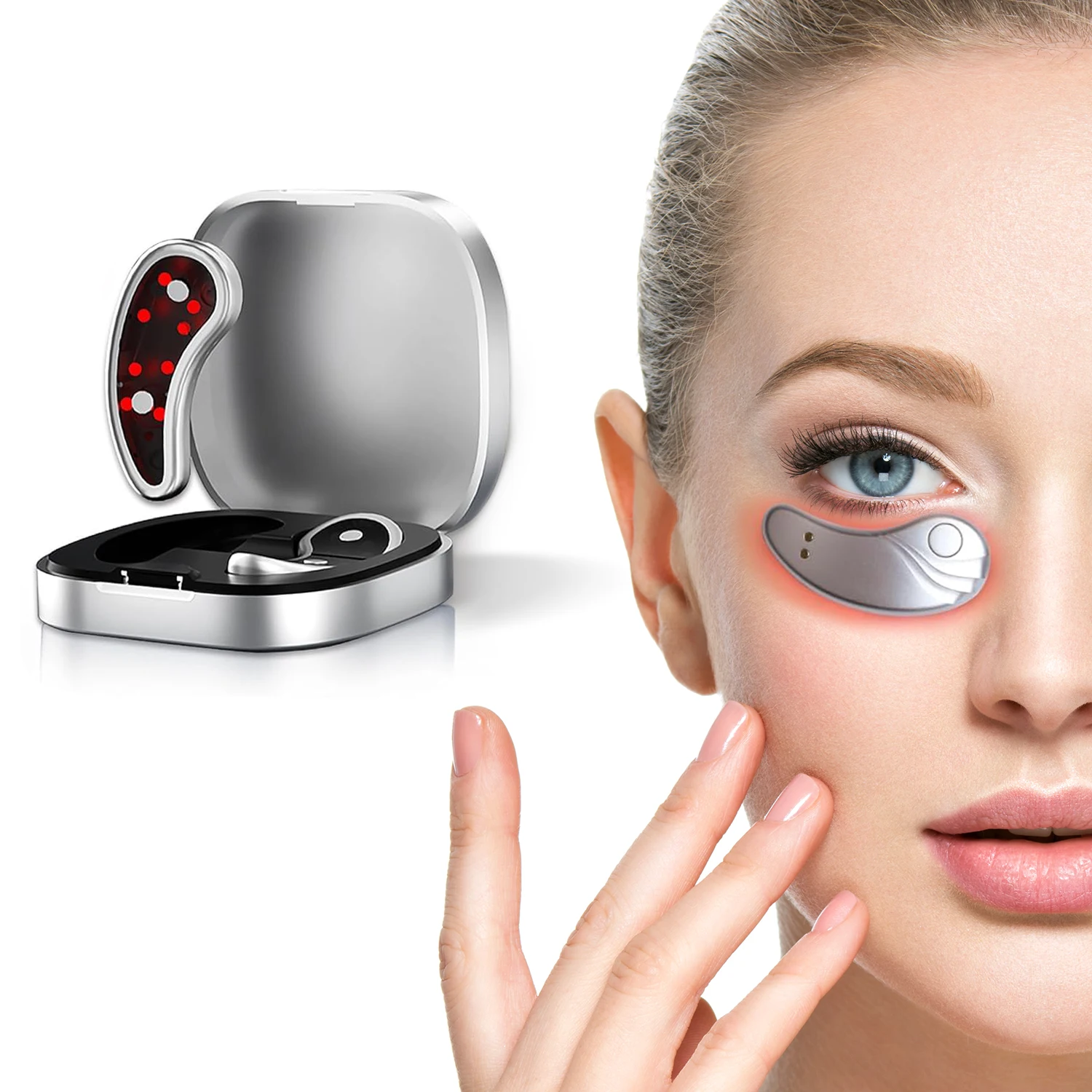 Hands-free dark circles Under eye care Remove eye bags Red light therapy Ems eye massager