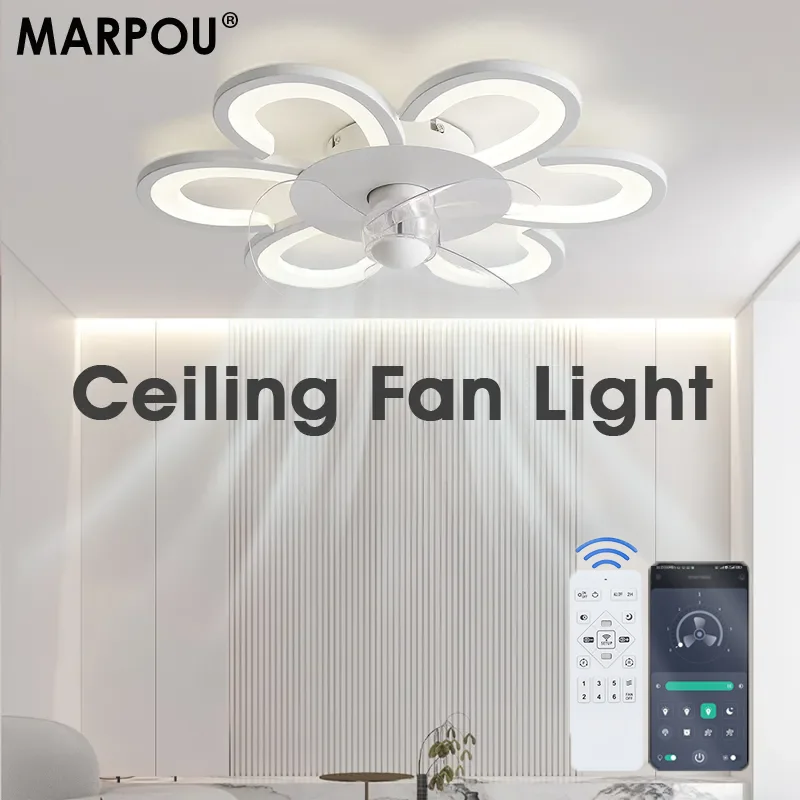 MARPOU Ceiling fan with light 220V Fans for Home Modern Led Chandelier Fan with Remote Control Lamp for Bedroom Living room Deco