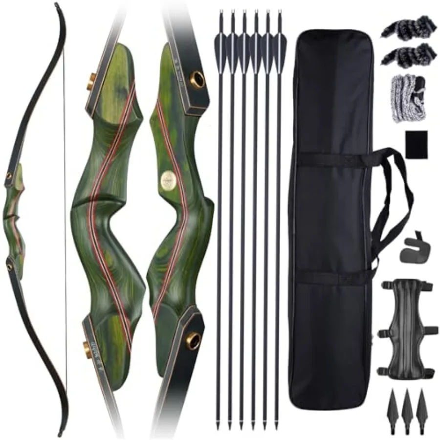 

Archery 60 Recurve Bow and Arrow Set for Adults, Wooden Hunting Bow, Brown, 30-50lbs Right Hand, Outdoor Hunting Practice, Stan