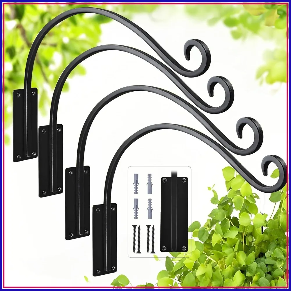 

16 Inch 4 Pack Plant Hangers Outdoor, Heavy Duty Hanging Hook Bracket for Bird Feeder, Plant Basket, Lantern, Wind Chime