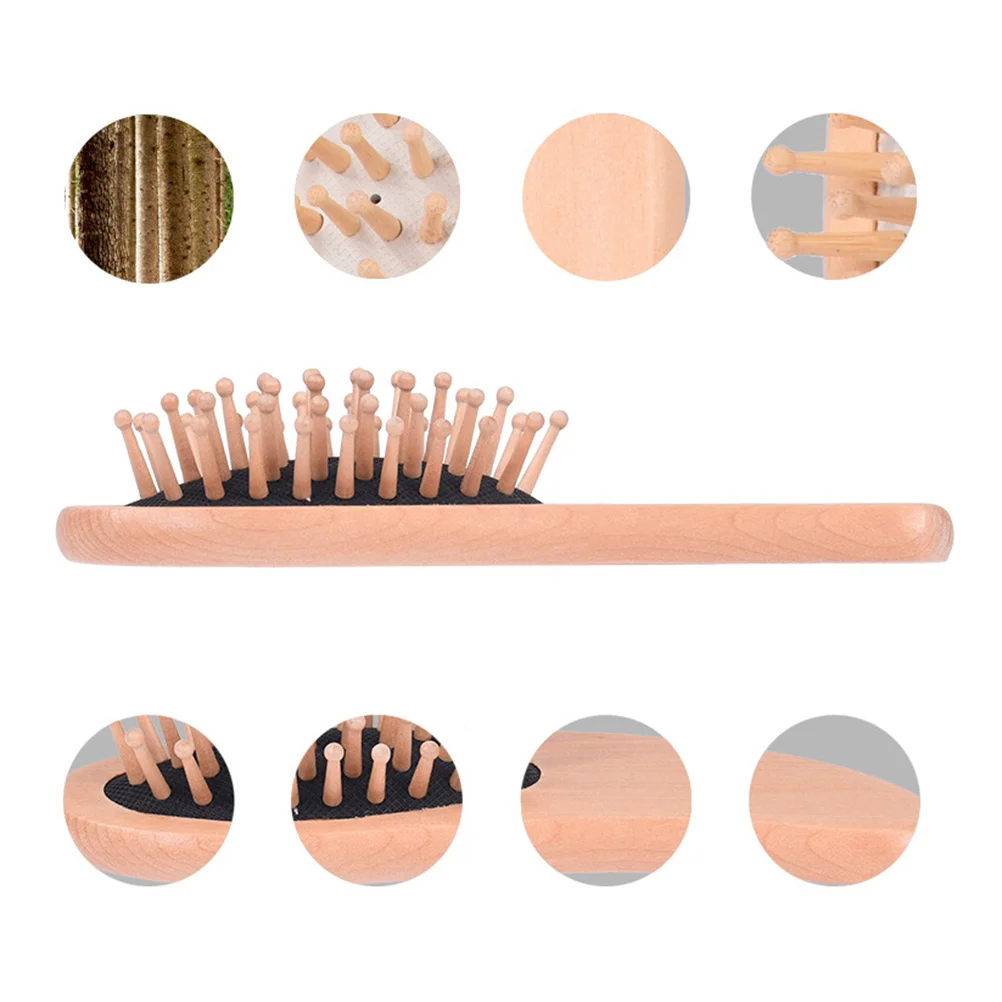 

Wooden Cushion Massager Comb Magatama Shape Scalp Massage Detangler Brush for All Hair Types Relaxing Comfortable Grip