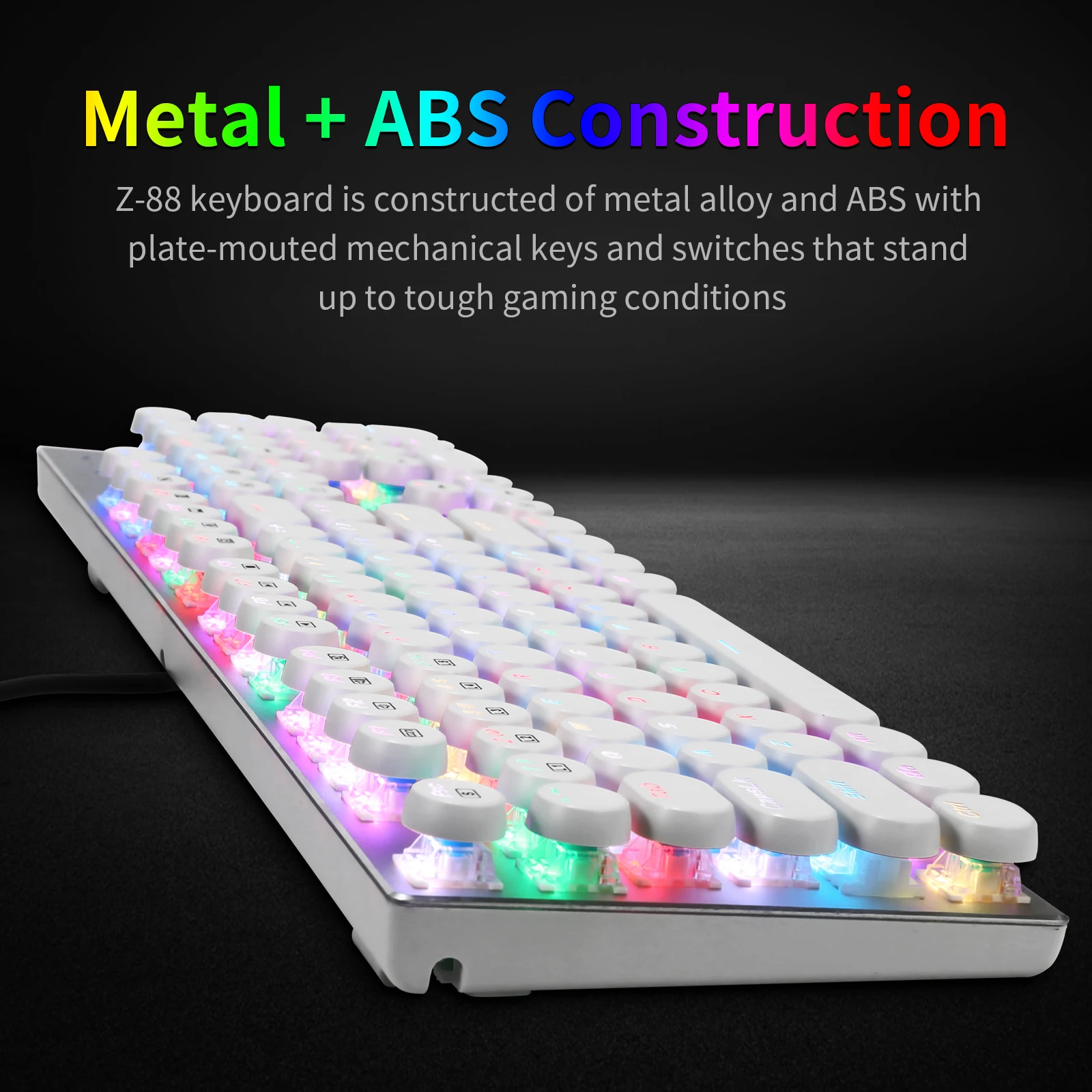 Imagem -06 - Teclado Mecânico Retro Usb Prendido Redondo Máquina de Escrever Clicky Azul Interruptor Rgb Led Backlight para o Jogo de Escritório Branco Z88