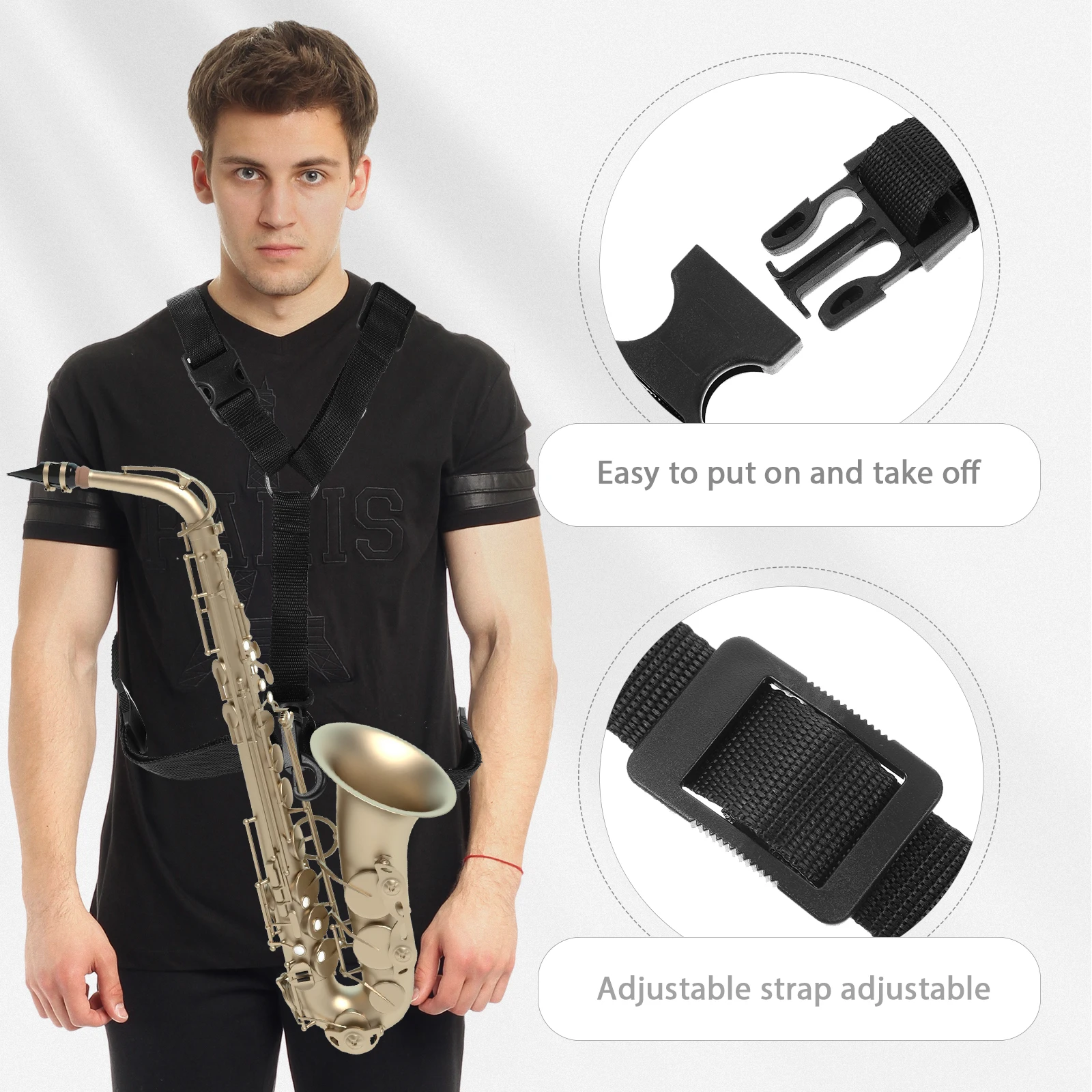 

Adjustable Saxophone Shoulder Strap For Alto Tenor Sax Black Sturdy Comfort Fit Instrument Strap For