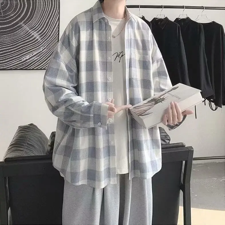 

Plaid Long Sve Casual irt Thin Men's Loose Fit Spring Autumn New Sle Faionable Youth Polyester Fibre No Ironing Requ...