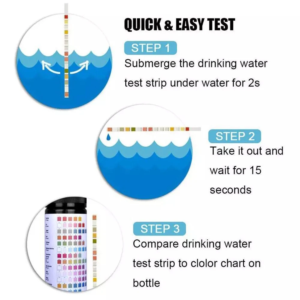 In 1 Test Paper Water Test Tools Pool Drinking Water Quality Tester Strips PH Meter Testing Paper Hardness Iron Copper Lead