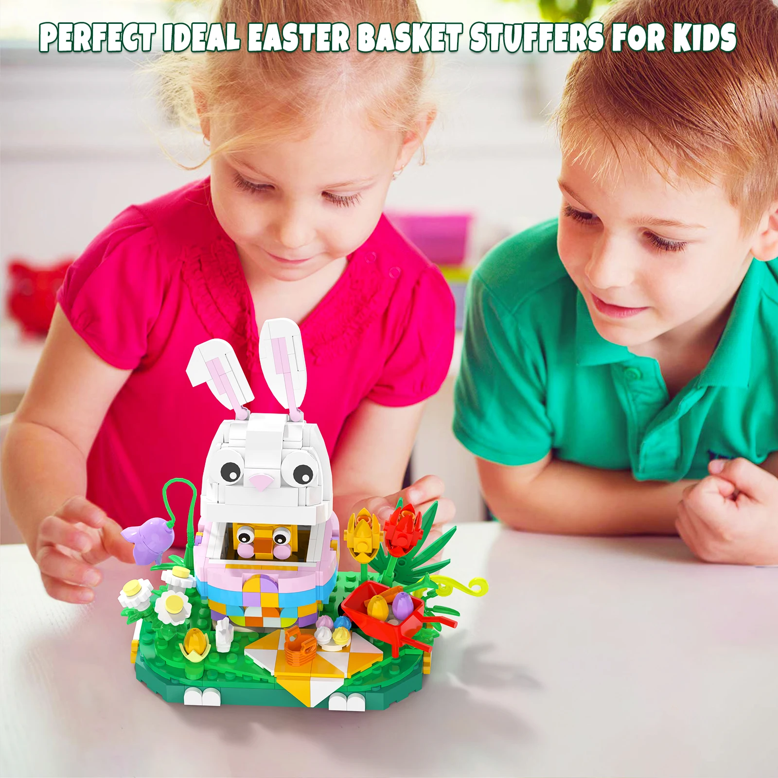 400Pcs Easter Bunny Bricks Rabbits Easter Colored Eggs Basket Animals kroliczki Easter Bunny Building Block Toys Easter Gifts