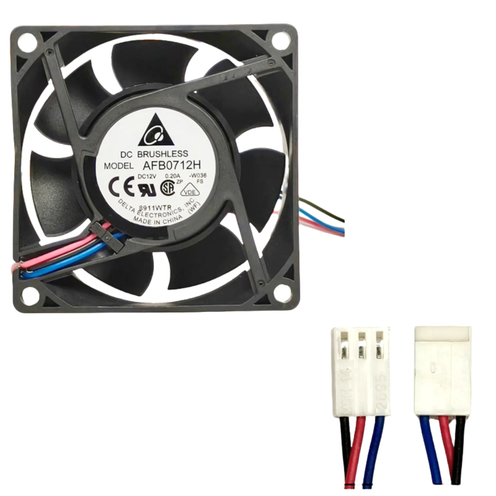 for Delta AFB0712H 70mm Industrial Fan  12V 0.2A 3600RPM Dual Ball Bearing | 3-Pin Tach Signal | 32cm Wire for Server/PC Cooling
