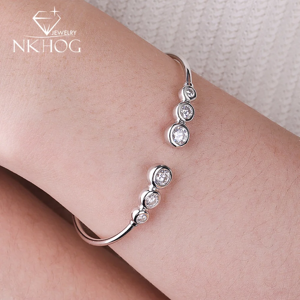 

NKHOG Full Moissanite Bubble Bangles For Women S925 Silver Fashion Lab Diamond Bracelet Gift 18K Plated Fine Jewelry Certificate