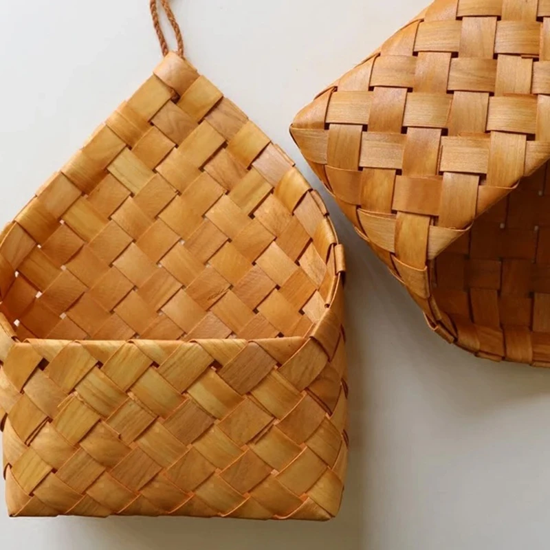 N85R-Handmade Woven Baskets Flower Tableware Container Kitchen Wall Hanging Flower Pot Letter Box Storage Basket