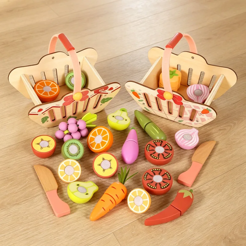 新しい木製楽しいベルクロカットフルーツと野菜セット早期教育ごっこ遊びキッチンおもちゃキット子供の誕生日プレゼント用