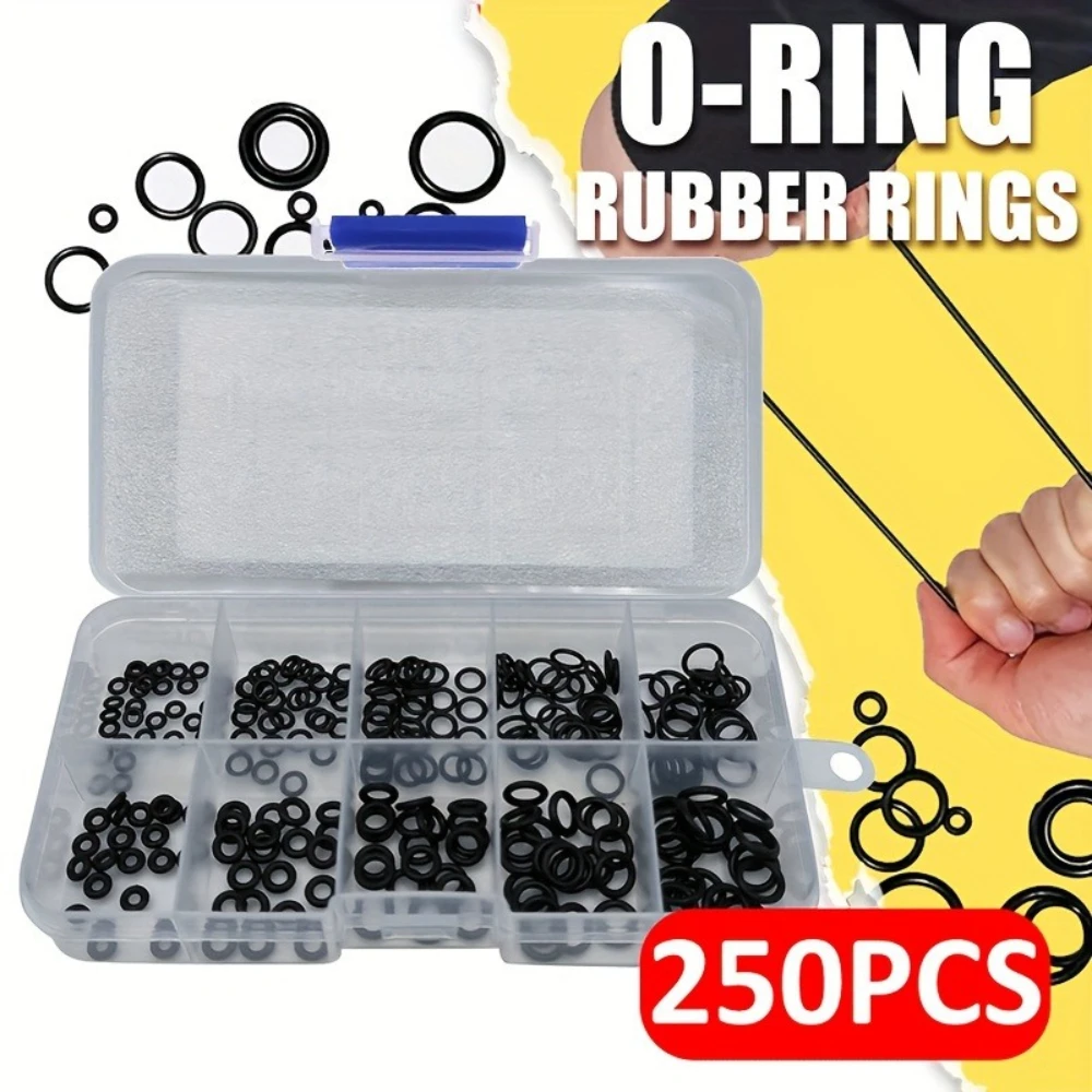 

250 Pcs Nitrile Rubber O-ring Combination Kit Durable High-temperature Ring Gasket Oil-resistant Wear-resistant Sealing Gasket