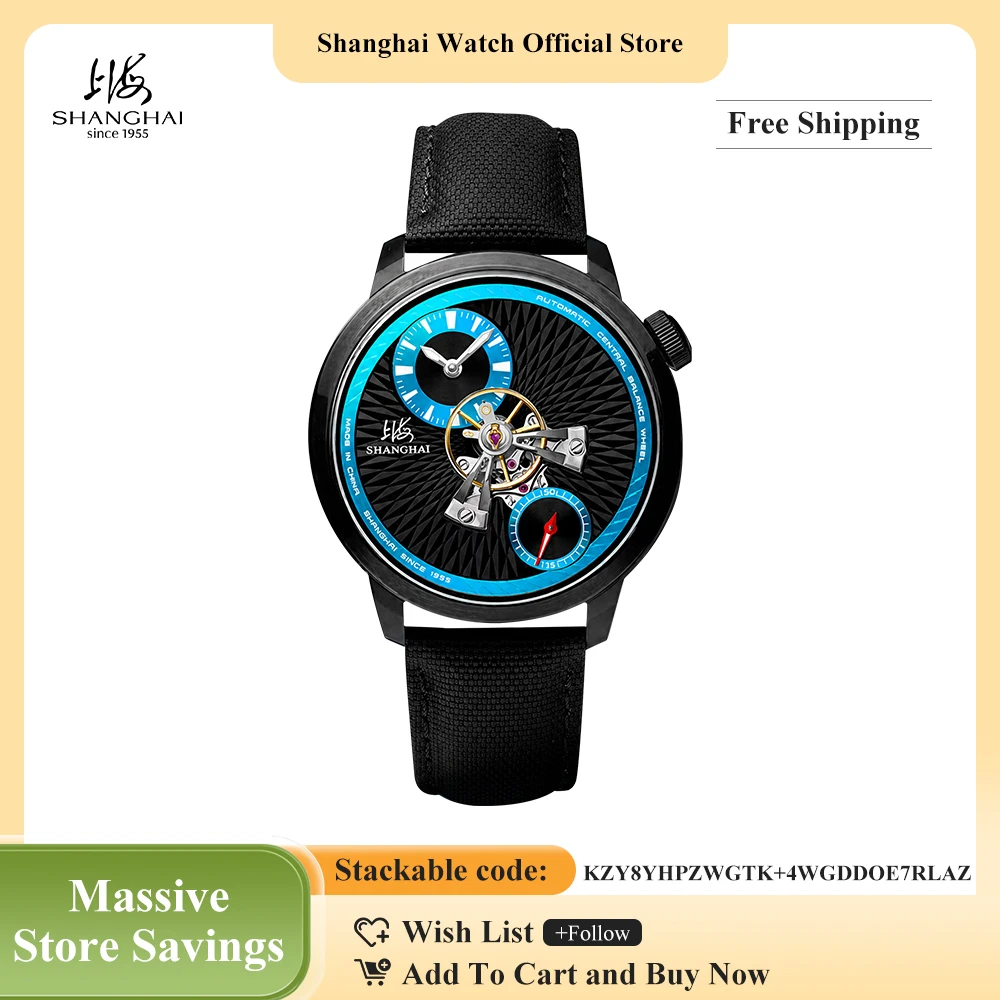 Shanghai Watch Sky Dome Men's Automatic Watches 42mm Center Flywheel Mechanical Wristwatch 5 Bar Water Resistant Reloj New S2101