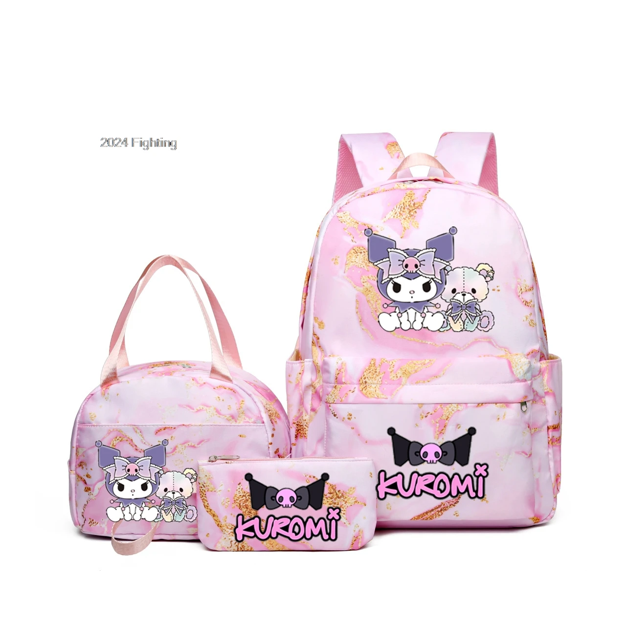 3pcs Kuromi Backpacks With Lunch Bags High School Student Backpack Female Capacity Junior High School Laptop Mochila Escolar