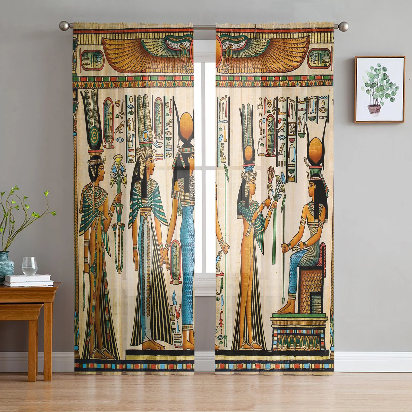 Egyptian Pharaonic Culture Sheer Curtains for Living Room Decoration Window Curtains for Kitchen Tulle Voile Organza Curtains