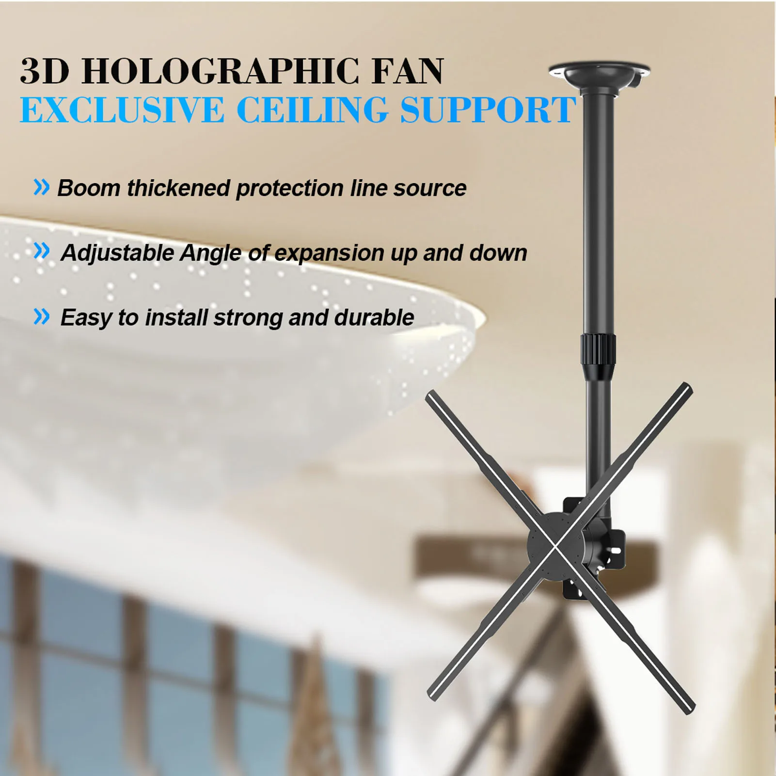 3D Advertising Display Adjustable Extendable 15.5 to 24 Inches 3D Holographic Fan Advertising Machine Projector Ceiling Mount Br