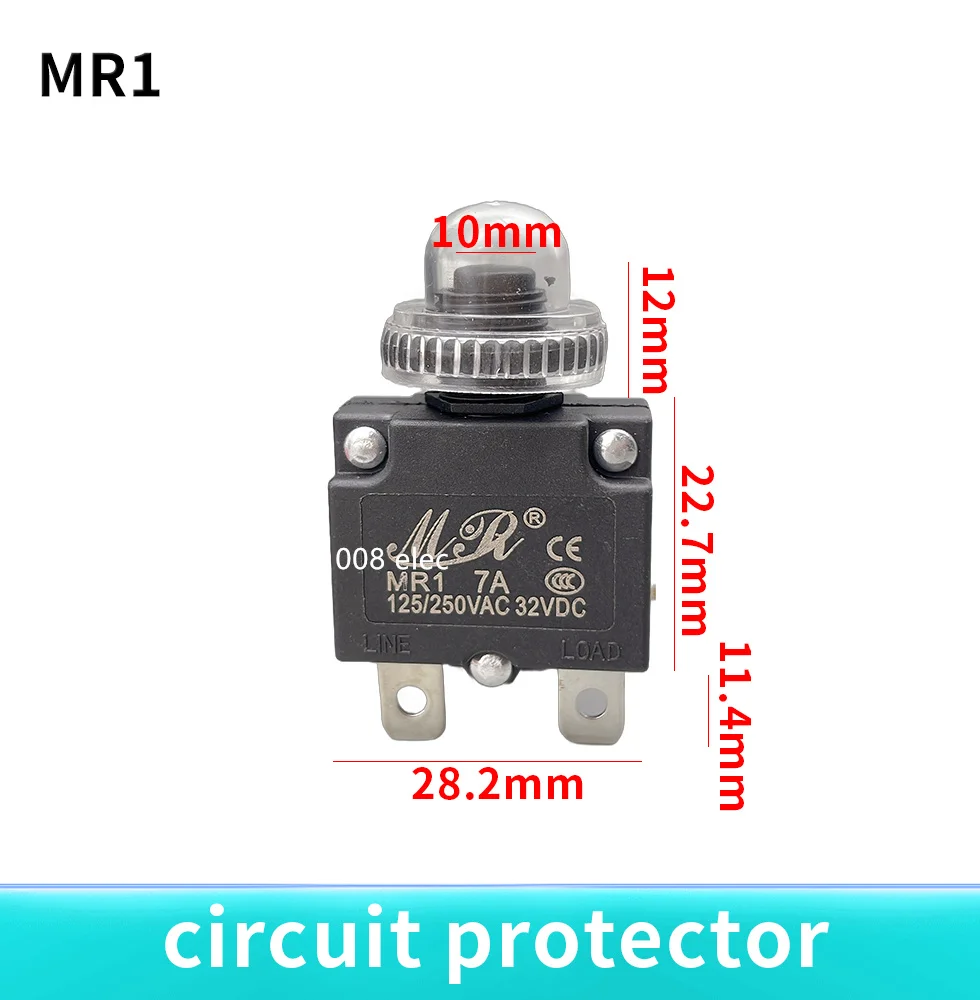 Interruptor térmico protector de sobrecarga pulsador 3A,4A,5A,6A ,7A,7.5A,8A,10A,15A,18A,20A,25A ,30A disyuntor + cubierta impermeable