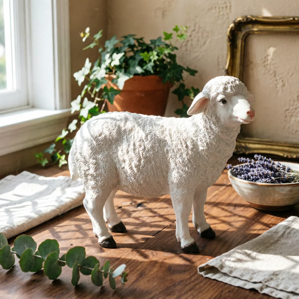 Sheep Figurine Textured Resin Sheep Animal Figurines Decorative Decor Cute for Homeowners, Garden, Lawn