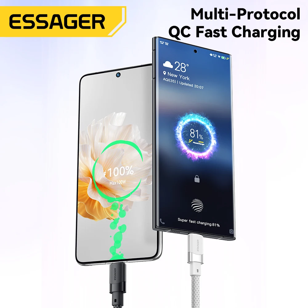 Essager 7A USB A To Type C Fast Charging Cable 100W Magnetic Suction Anti Winding Data Wire Cord For iPhone 15 Laptop MacBook