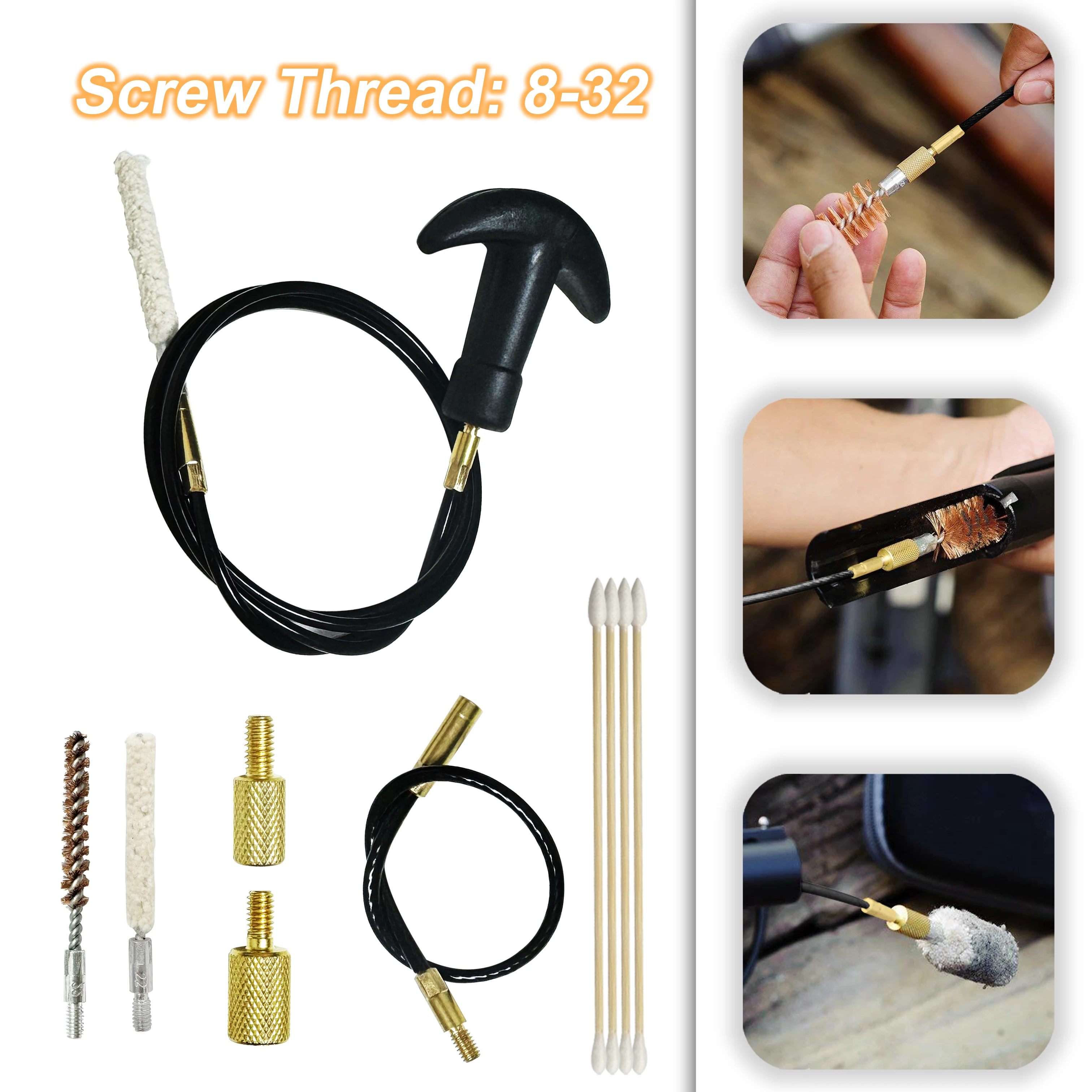 

Gun Cleaning Kits for Thread 8-32,Bronze Brush,Mop Cotton with Brass Adaptor Iron Wire Draw Cable Rifle Handgun Care Maintenance