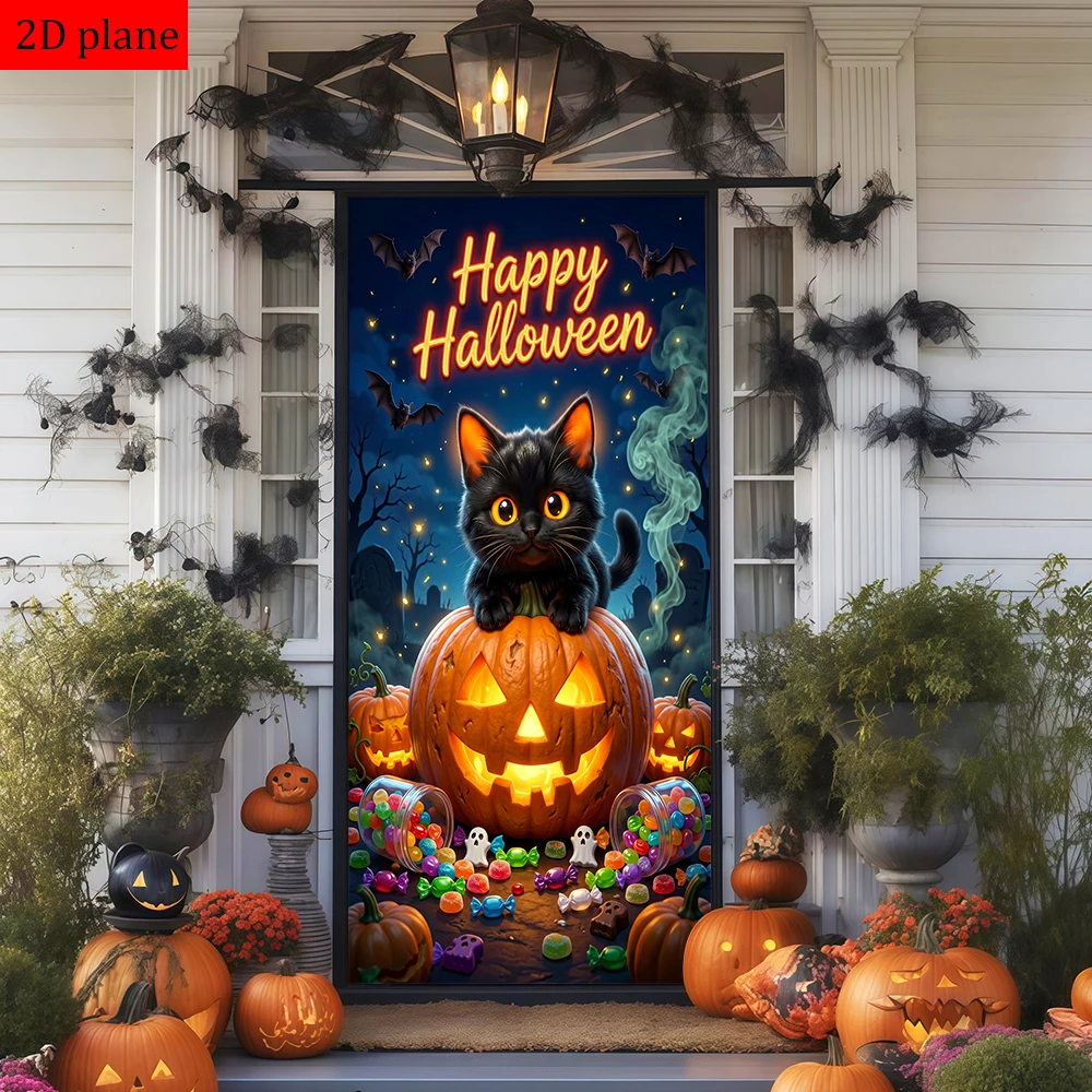 decoracao-de-halloween-para-porta-com-gato-preto-jack-o'-lantern-doces-morcegos-e-fantasmas-com-faixa-elastica-de-alta-elasticidade