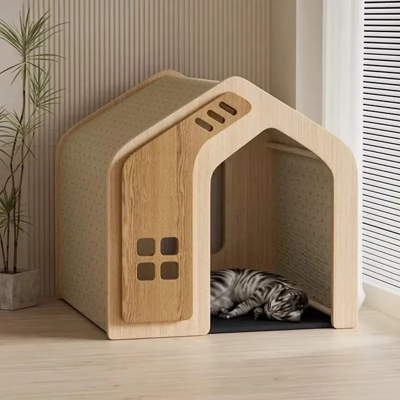 Casa para ocultar, productos para cama para mascotas, suministros de interior de madera medianos, decoraciones para cama de gato, animales iluminados, muebles para mascotas