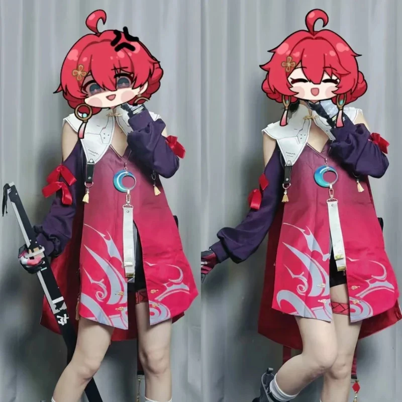 A;3\v,7'd/Wuthering Waves Danjin Ranger Girl Same Style Cosplay Costume Red Dress Accessories Women Halloween Carnivc;4'b,7'm\1/ view 2