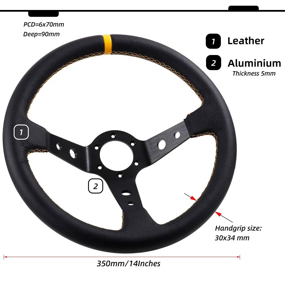 350mm Car Tuning Steering Wheel Genuine Leather Drift Racing Game Steering Wheel Universal