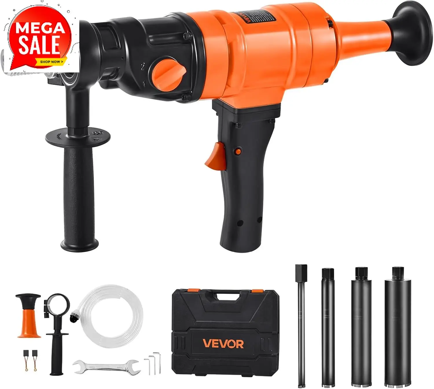 Diamond Core Drilling Machine, 8 in Drilling Diameter, Handheld Dry and Wet Concrete Core Drill Rig with 4 Drill Bits, 1075/2300