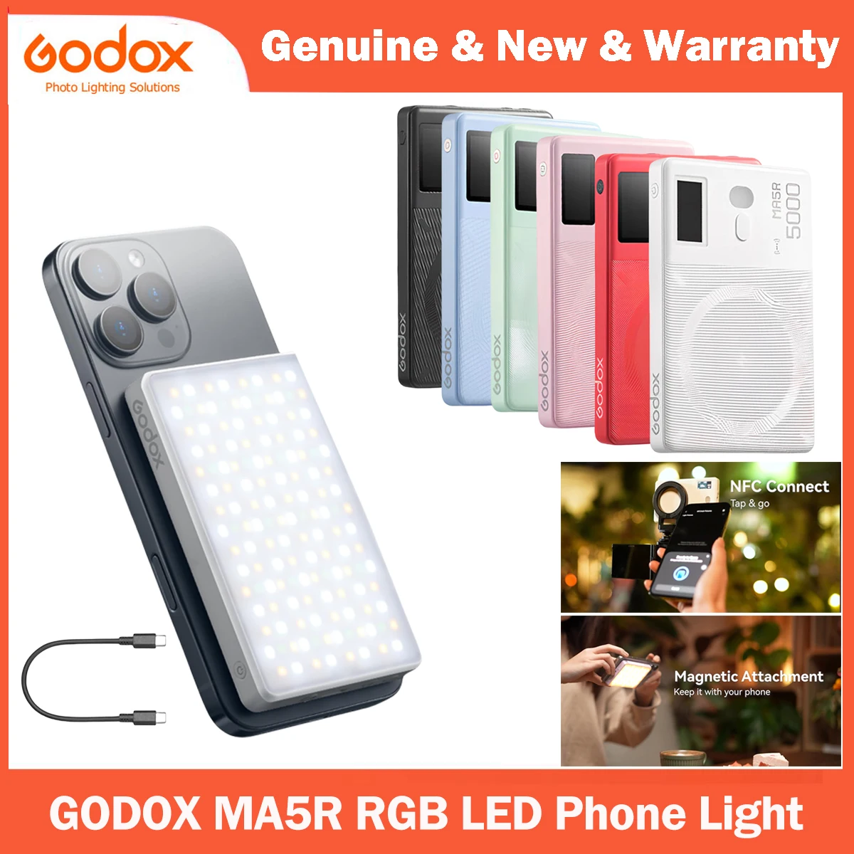 

GODOX MA5R RGB LED Phone Light,Magnetic Charging Full-Color Mini On Camera Video Lights,Selfie Lighting for Photography/TikTok