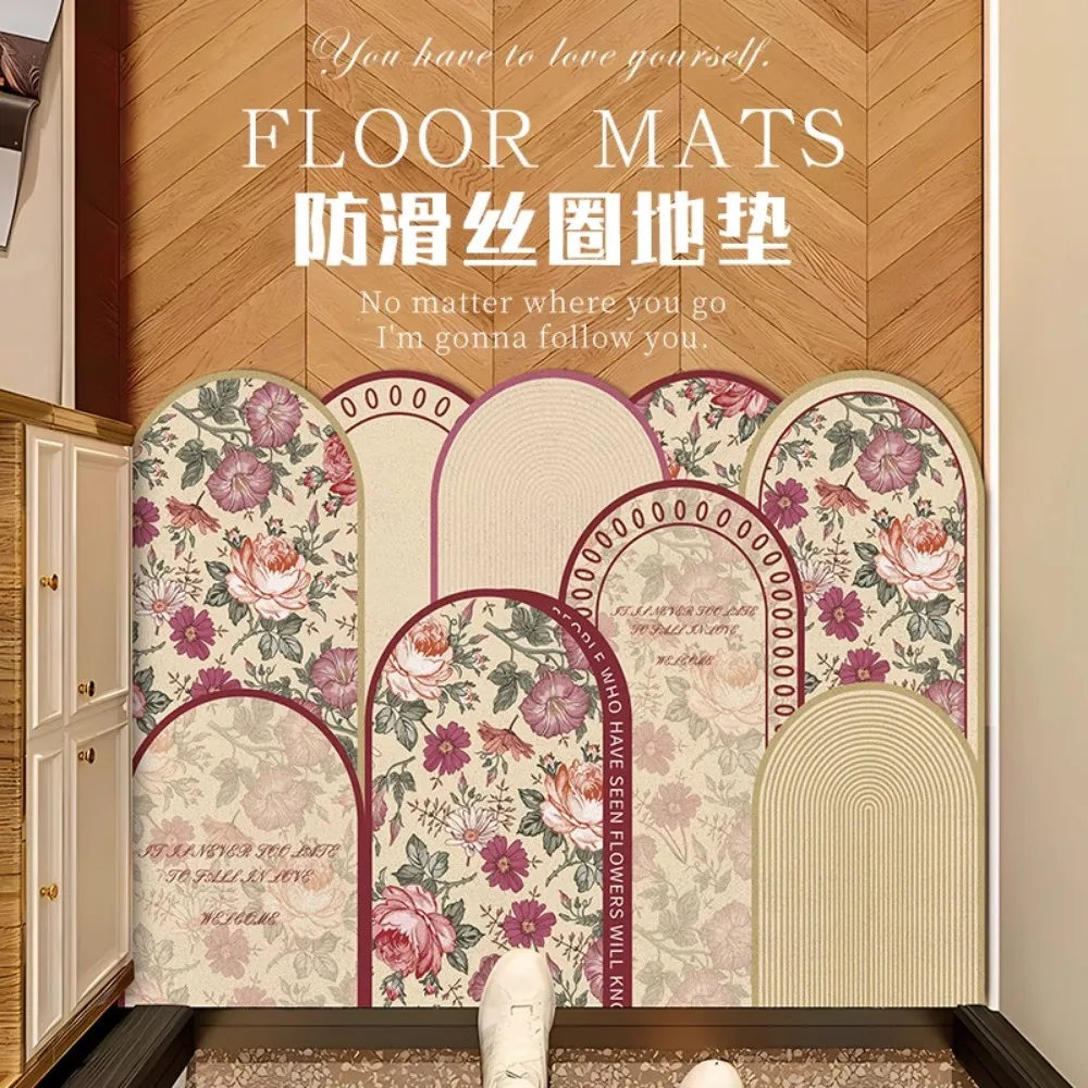 

American Flower Floor Mat Household Carpet Dust Removal Dirt-resistant Foot Mat Silk Ring Non-slip Into The Door Mat