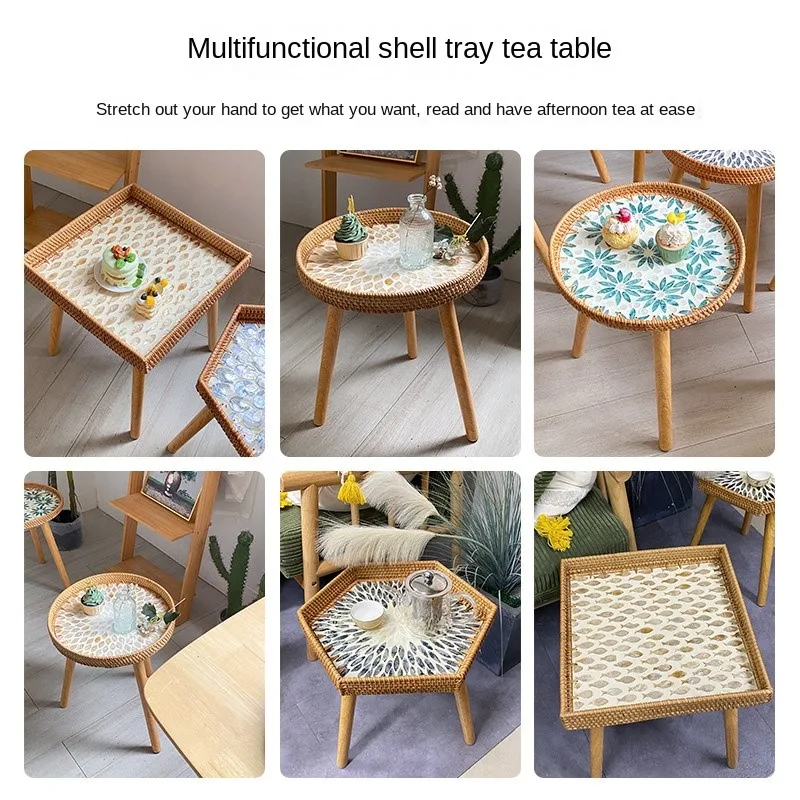 Handmade Rattan Shell A Variety Of Colorful Studs Storage Household Coffee Table Light Luxury Modern Senior Small Side Table