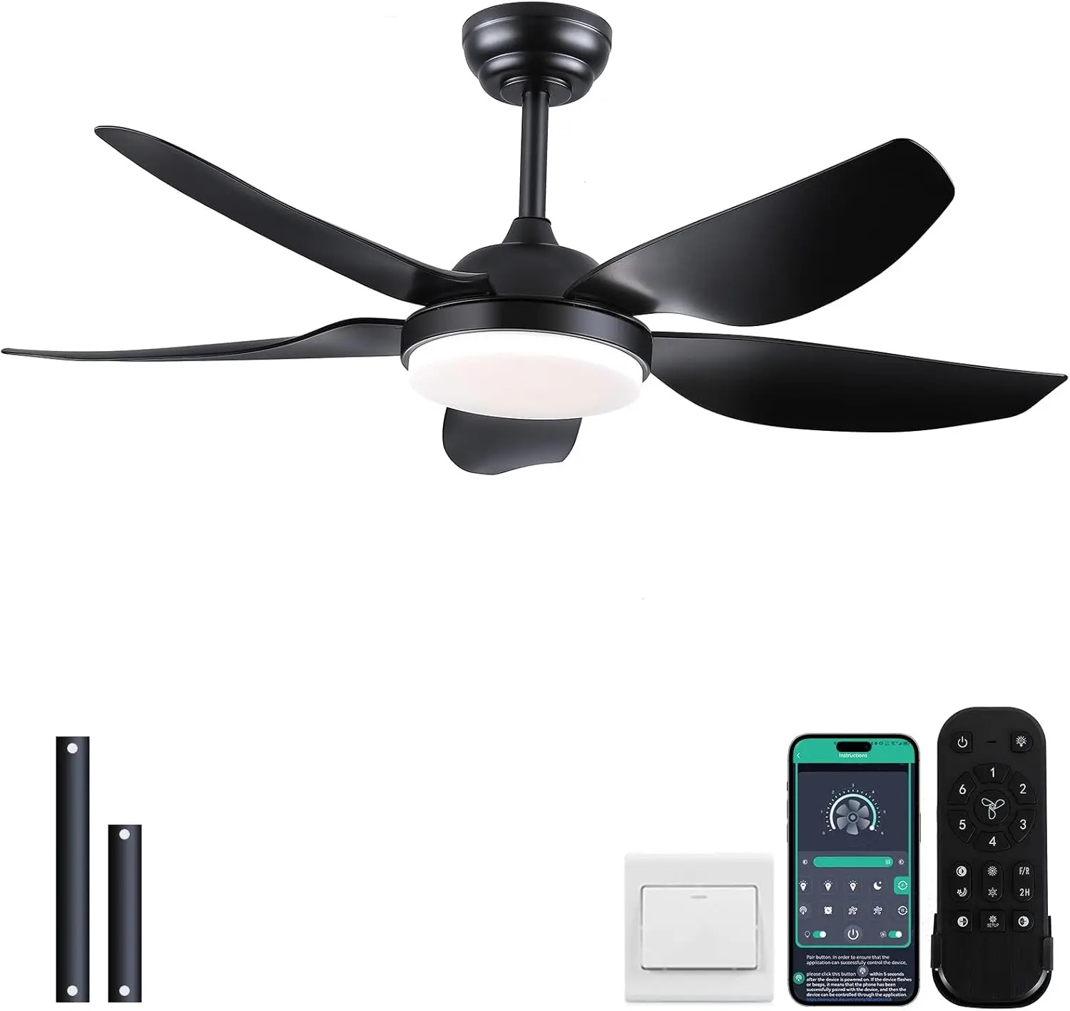 46 Inch Ceiling Fans With Lights And Remote/App Control,Modern Downrods Flush Mount Ceiling Fan With 5 Reversible Blades 6