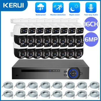 KERUI 풀 HD POE NVR 감시 카메라 시스템, 듀얼 렌즈 PTZ 와이파이 IP 홈 보안, 16CH POE NVR 비디오, H.265 CCTV, 3K, 6MP 