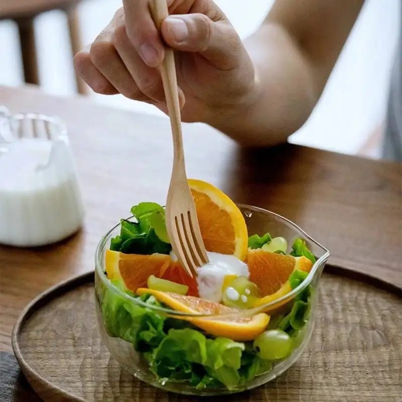 وعاء زجاجي ياباني، كوب قهوة بالحليب، أدوات مائدة شفافة، خبز الفاكهة، الزبادي، وعاء الخضار، وعاء سلطة مزجج مزدوج